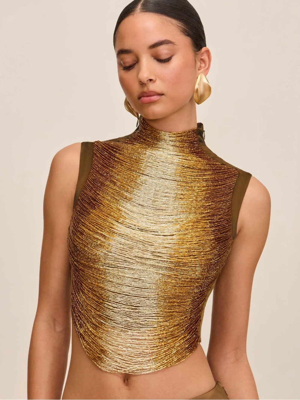 Cult Gaia Taraji Gold Beaded High-Neck Top Size Small NEW! New with tags! - Picture 3 of 14